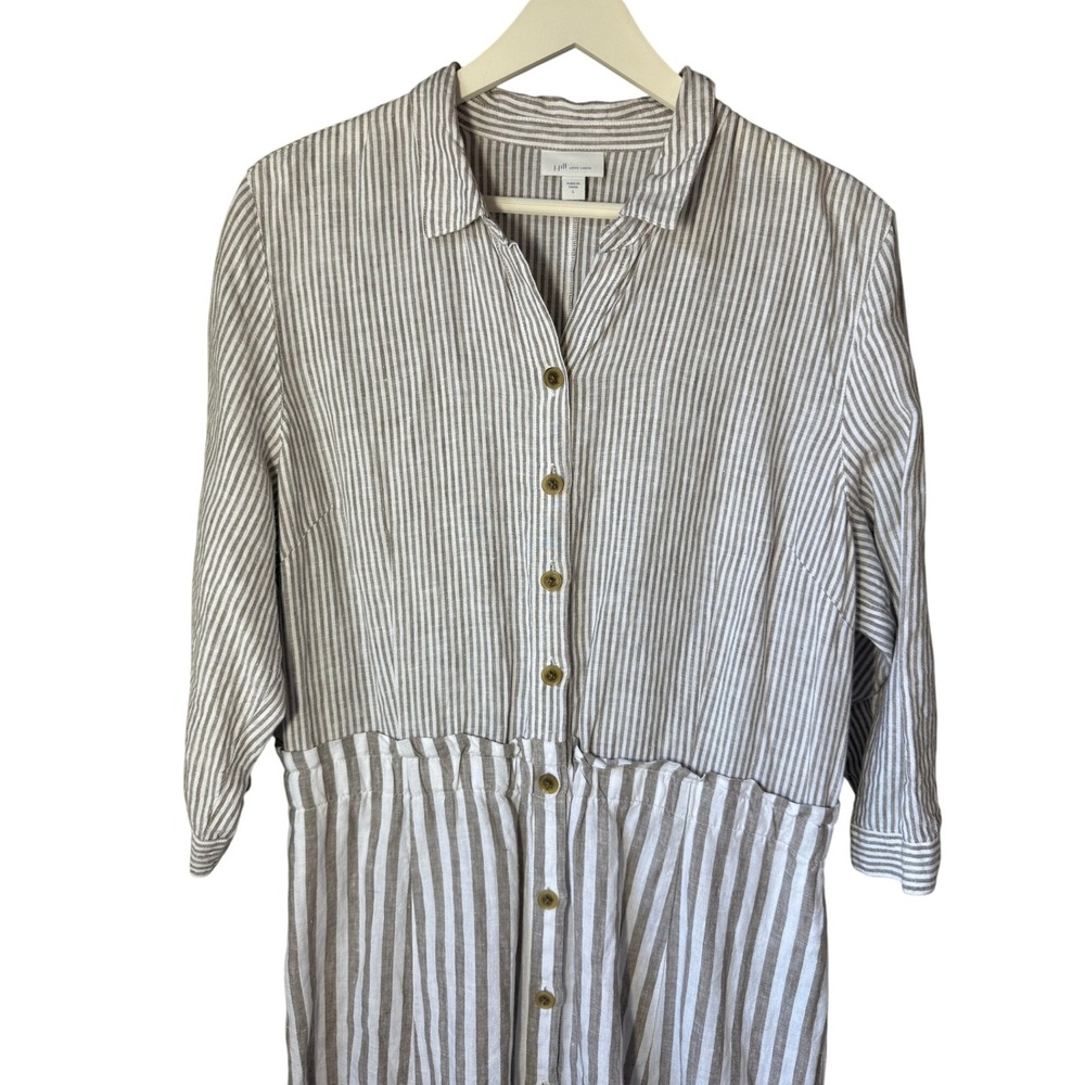 J.Jill Love Linen Stripe Women's Striped Button front Maxi Dress Size L - Picture 2 of 6